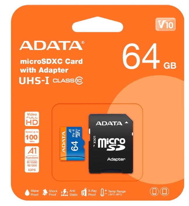 MEMOERIA MICRO SD CLASE-10 ADATA 64GB ADAPTADOR SD