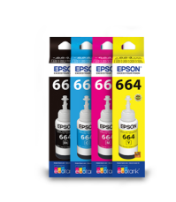 PAQUETE DE 4 BOTELLAS DE TINTA EPSON (NEGRO, CYAN , AMARILLO Y MAGENTA) T664