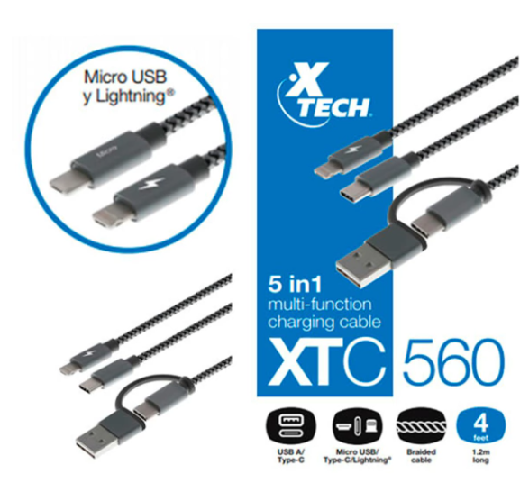 CABLE USB XTECH MULTIFUNCIONAL PARA CARGA 5 EN 1