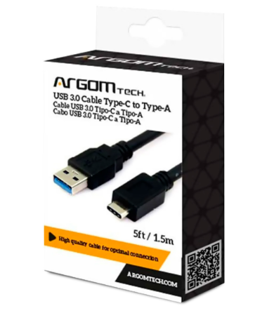 CABLE USB ARGOM TIPO C - A TIPO A/3 PIES/1MT NEGRO