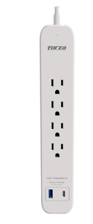 PROTECTOR DE VOLTAJE FORZA 4 SALIDAS, 1 -USBA / 1 -USBC BLANCO