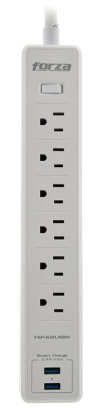 PROTECTOR DE VOLTAJE FORZA 6 SALIDAS, 2 PUERTOS USB / BLANCO