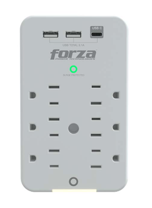 PROTECTOR DE VOLTAJE DE PARED 6 SALIDAS 2 USB 1 USB TIPO C