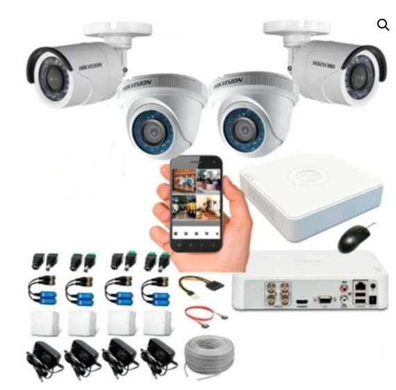 KIT HIKVISION DVR 4CH 4 CAMARAS 1080 LITE IR BASICO