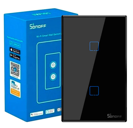 INTERRUPTOR DOBLE  INTELIGENTE SONOFF NEGRO,NECESIDAD DE LINEA NEUTRA