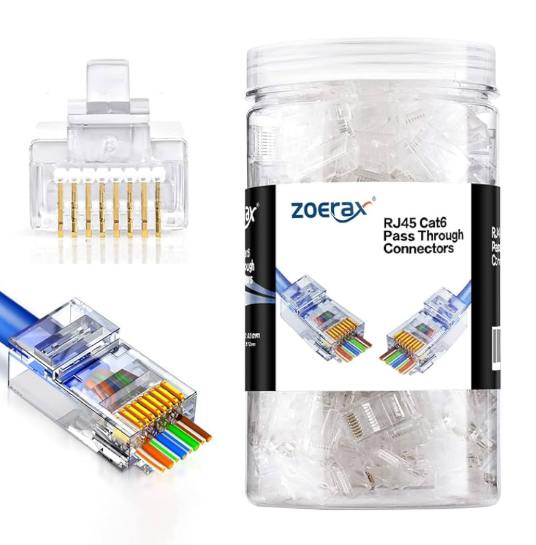 BOTE CONECTOR RJ45 ZOERAX PASS CAT6, 200 PLUGS , SIN BLINDAJE