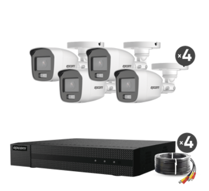 KIT TURBOHD 1080P LITE EPCOM DVR 4CH 4 CAMARAS BALA 2MP COLOR PLUS FUENTE DE PODER