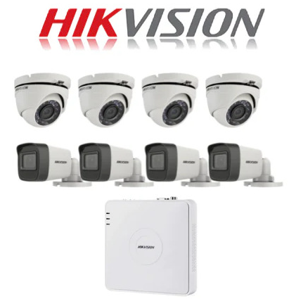 KIT 8 CAMARA HIKVISION 1080P 4 CAMARAS EXTERIOR 4 CAMARAS INTERIOR 12MG