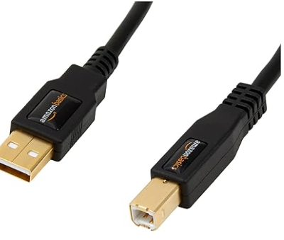 AM-BASICS CABLE USB-A A USB-B 2.0 PARA IMPRESORA O DISCO DURO EXTERNO, CONECTORES CHAPADOS EN ORO, NEGRO, 10 PIES