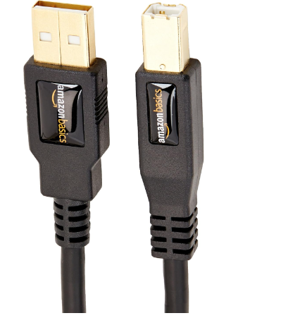 AM-BASICS CABLE USB-A A USB-B 2.0 PARA IMPRESORA O DISCO DURO EXTERNO, COMPATIBLE CON COMPUTADORA, CONECTORES CHAPADOS EN ORO, NEGRO, 6 PIES