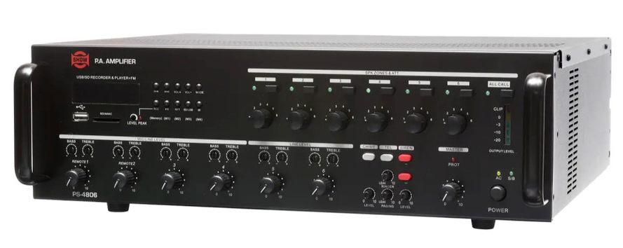 AMPLIFICADOR PA 480W PARA 6 ZONAS CON USB FM