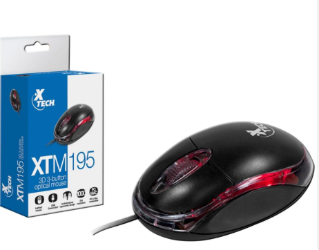 [XTM-195] MOUSE USB XTECH OPTICO 3 BOTONES COLOR NEGRO