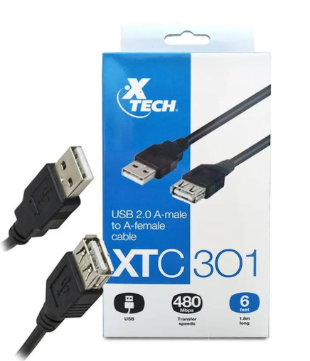 [XTC-301] CABLE USB EXTENSOR XTECH DE 6 PIES/1.8 METROS COLOR NEGRO