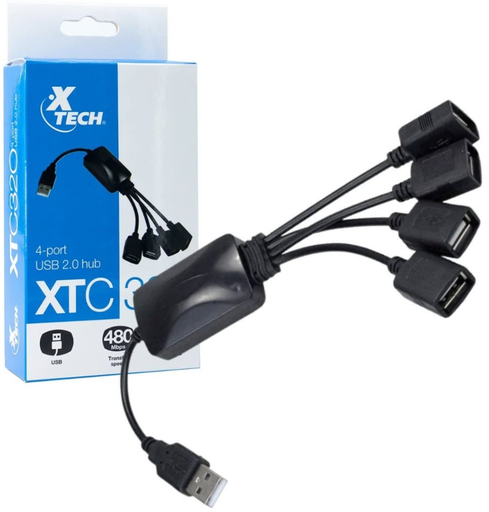 [XTC-320] HUB USB 2.0 XTECH DE 4 PUERTOS, COLOR NEGRO