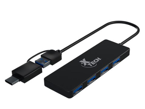 [XTC-390] HUB USB A 3.0 Y USB TIPO C XTECH DE 4 PUERTOS, COLOR NEGRO