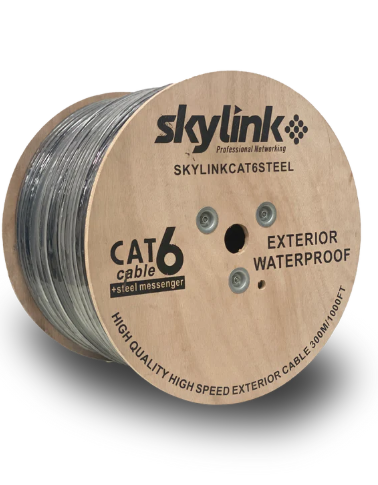 [SKYLINKCAT6-STEEL] CABLE SKYLINK EXTERIOR CAT6 UTP CON MENSAJERO COLOR NEGRO 305MTS