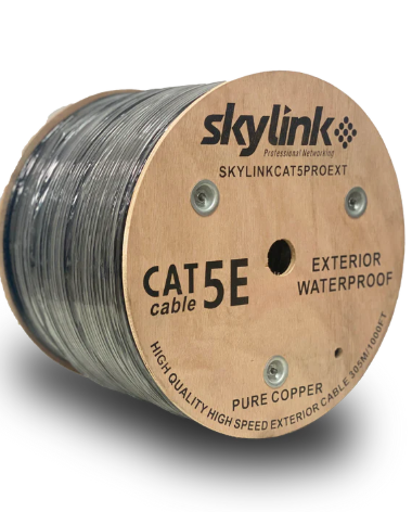 [SKYLINKCAT5-STEEL] CABLE SKYLINK EXTERIOR CAT5E UTP CON MENSAJERO COLOR NEGRO 305MTS