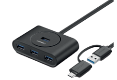[A66792] HUB UGREEN USB/USB-C 4 PUERTOS USB 1M (NEGRO)